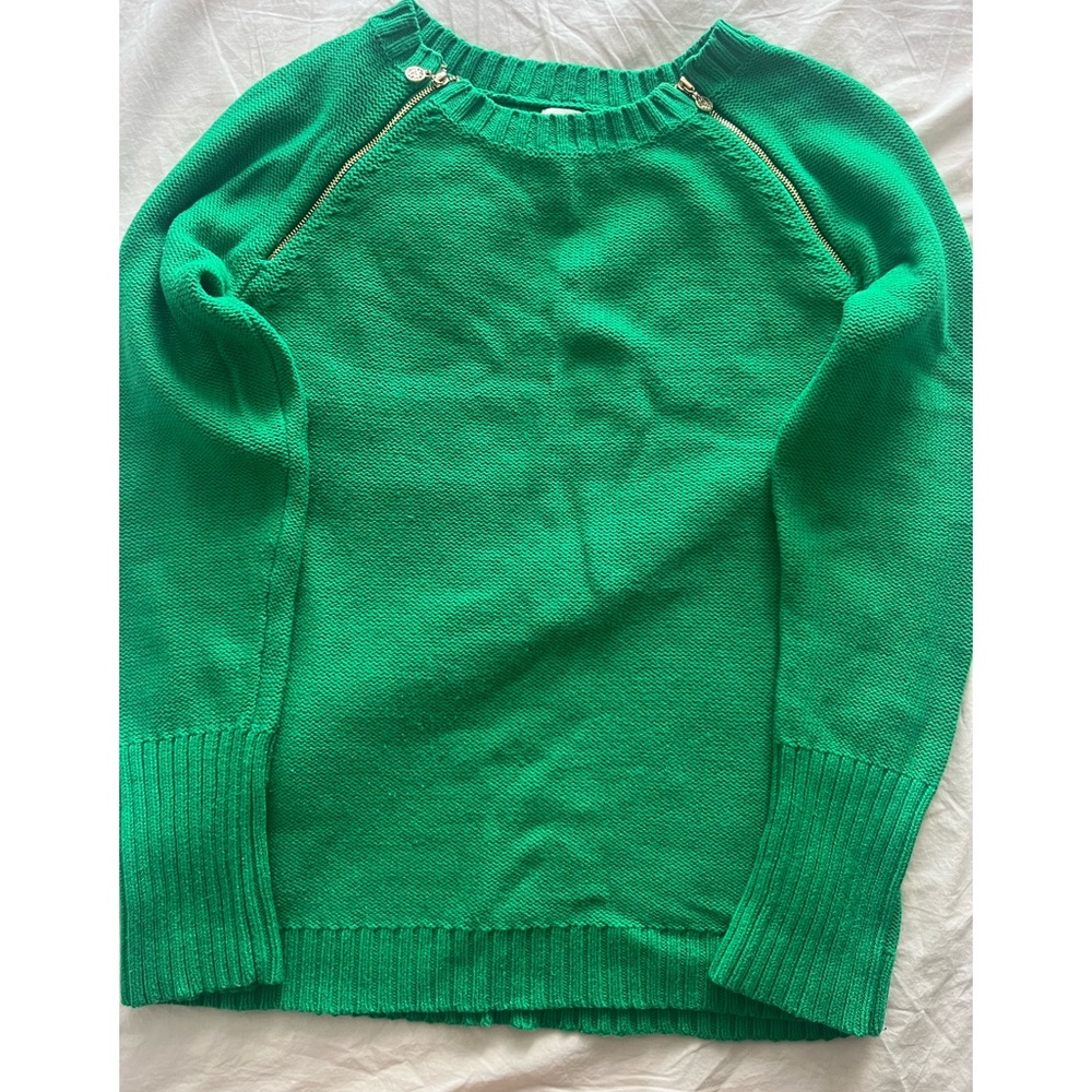 Sweater emerald green with functional zippers